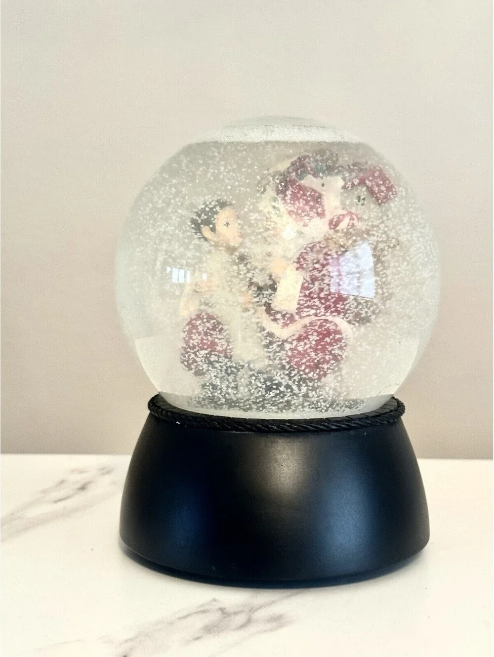 Vintage Musical Santa & Child Snow Globe Christmas Decor Plays Tune Gift